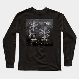 Dark Academia chalkboard patent print  western country farm windmill Long Sleeve T-Shirt